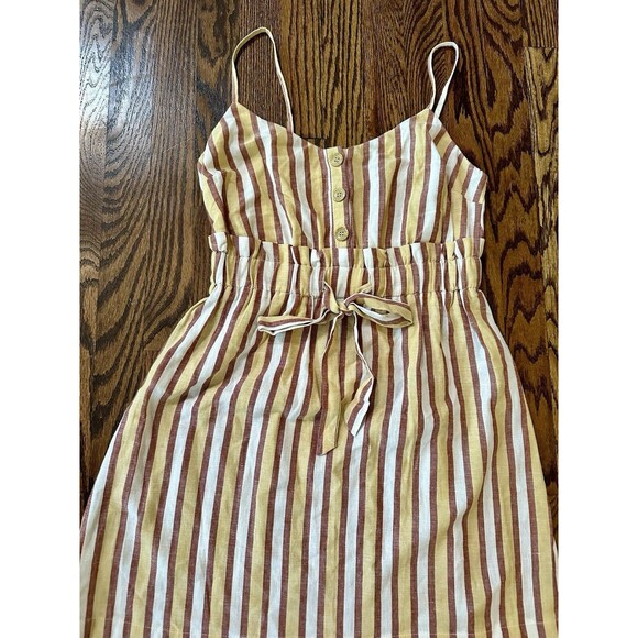 Lush Mini Dress Women's Small Tie Button Sleeveless Striped Yellow Multi Boho - Picture 2 of 9
